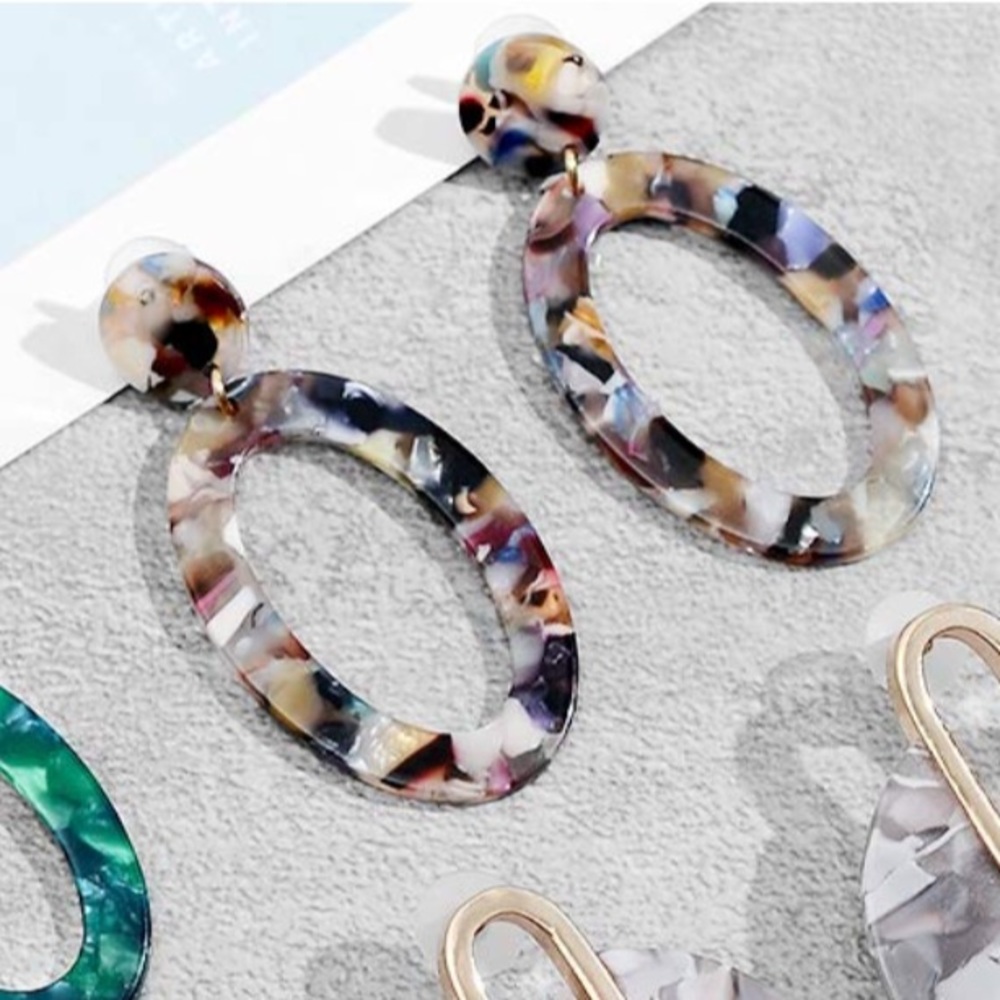 Multicolored Acrylic Circle Oval Drop Earrings